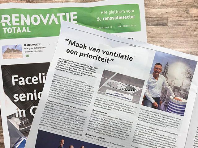 “Maak van ventilatie een prioriteit” - artikel in RenovatieTotaal